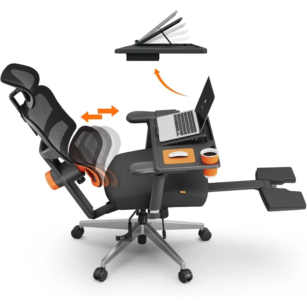 Ergonomic Office Chair & Laptop Table - Home Office Desk Chair with Footrest, Unique Adaptive Lumbar Support, Seat Depth