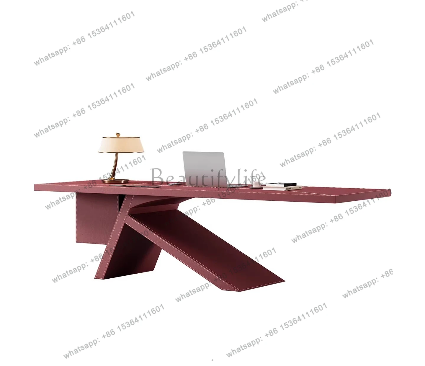 Large desk saddle leather veneer Italian minimalist designer office computer desk