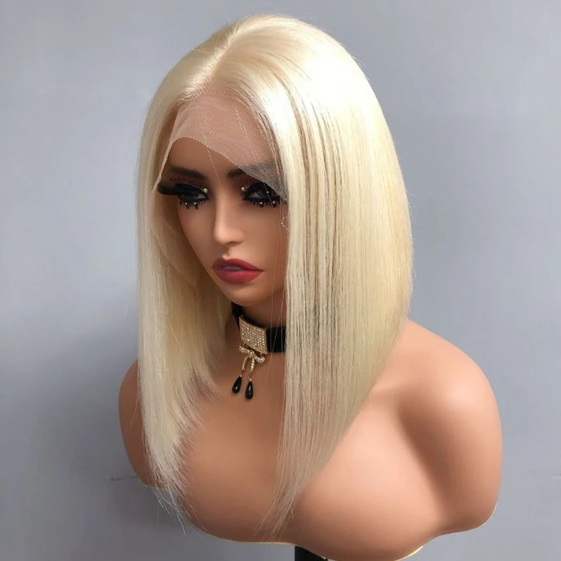 

613 Blonde Short Bob Wig Transparent Lace Front Human Hair Wig 13X4 Honey Blonde Colored Short Bob Wig Straight Lace Frontal Wig