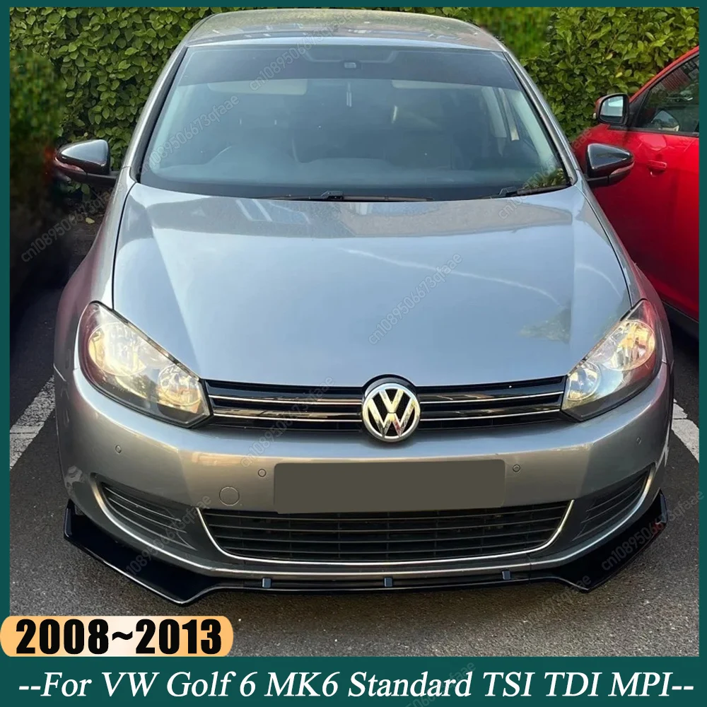 

3Pcs Car Front Bumper Lip Spoiler For VW Golf 6 MK6 Standard TSI TDI MPI 2008-2013 Diffuser Body Kit Guard Tuning Gloss Black