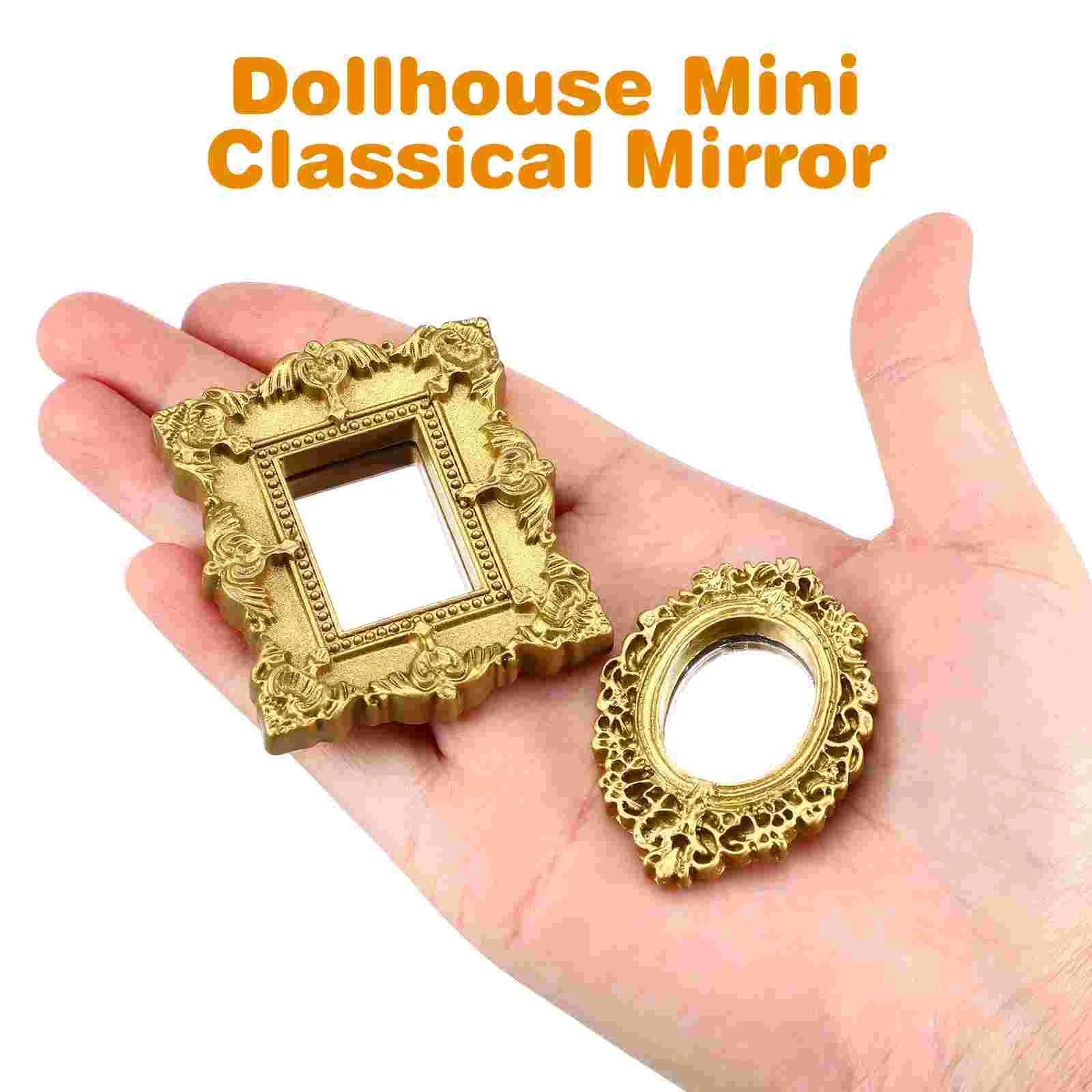 3 Pcs Classical Mirror Carving Accessories Retro Miniature Prop Vintage Frames Decorative Resin Model Child Girl Toys