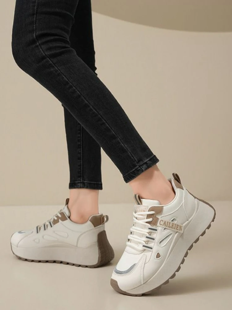 2026 Spring Fall Ladies Air Flow Seoul Chic Multiuse Platform Elevated Daily Blank Clunky Papa Leisure Trainer