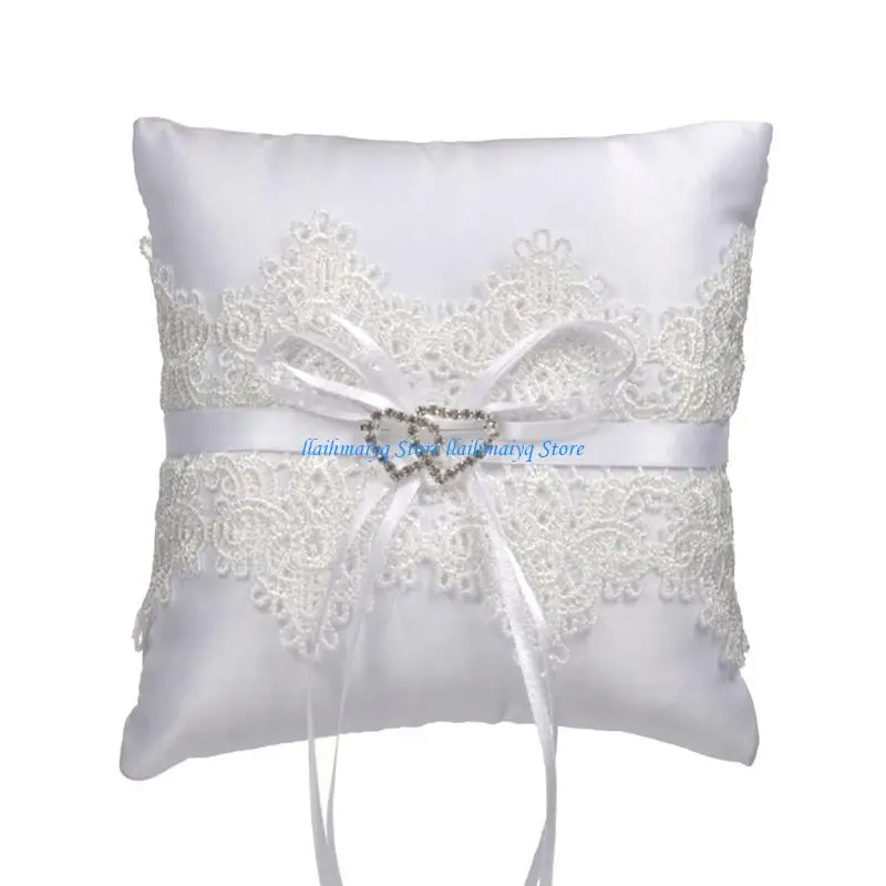 

573B 15x15cm Rings Pillow Western Wedding Props Bowknot Double Heart Rings Cushion
