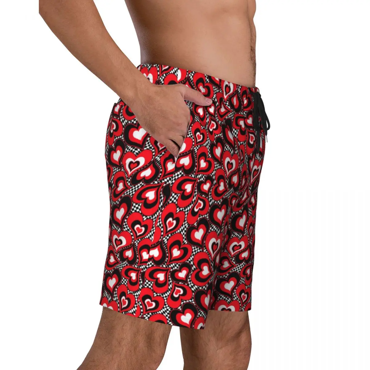 Summer Board Shorts Love Heart Sports Fitness Red White Holiday Design Beach Shorts Vintage Breathable Beach Trunks Plus Size