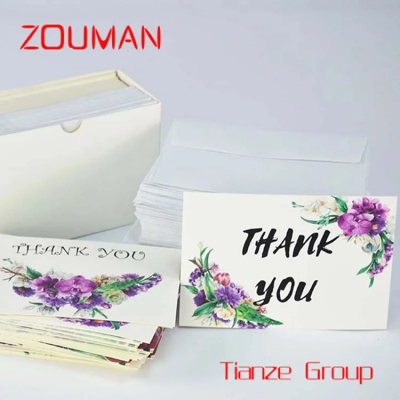 Custom , High Quality Custom Luxury Colour Printed Thank You Greeting Cards With Logo And Envelope For Wedding Birthday