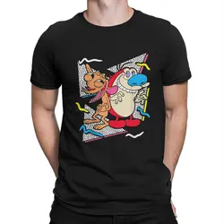 Funny Nickelodeon Ren And Stimpy T-Shirts Men Round Neck Pure Cotton T Shirt T-The Ren & Stimpy Show Cartoon Short Sleeve Tee