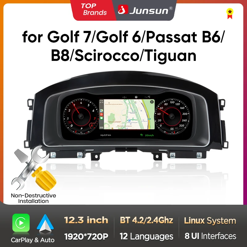 Junsun LCD tableau de bord Cluster pour VW Golf MK7 Jetta Passat B6 B8 Tiguan Multivan Support HDMI Carplay tableau de bord Cockpit
