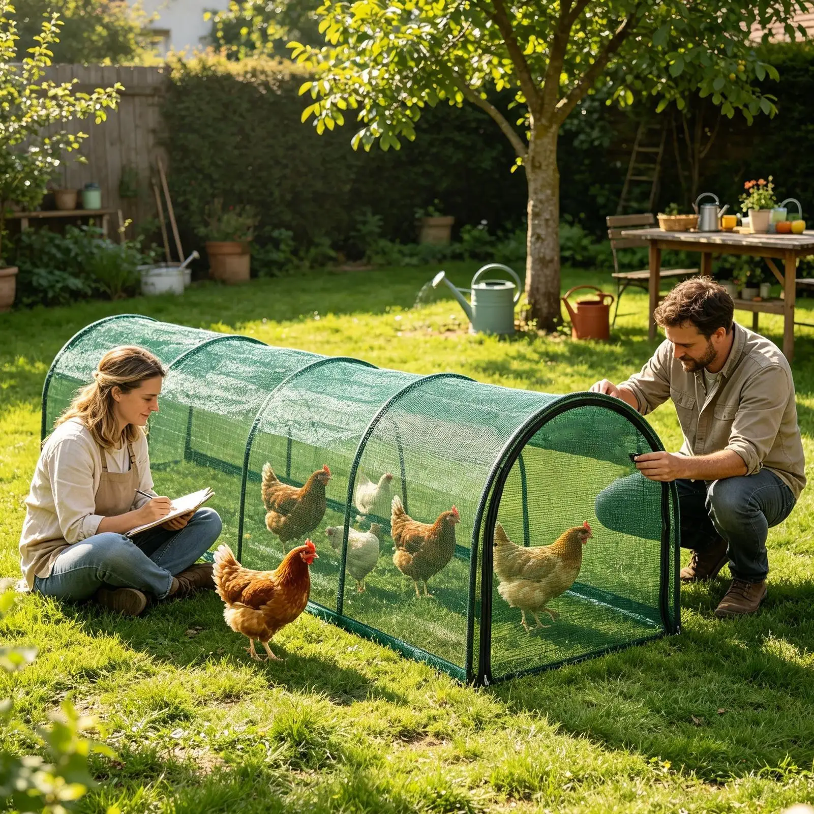 Foldable chicken coop tunnel Poultry/Pet Chicken/Duck Enclosure Tunnel Includes Shade Net Installation Flexible Garden Tunnel