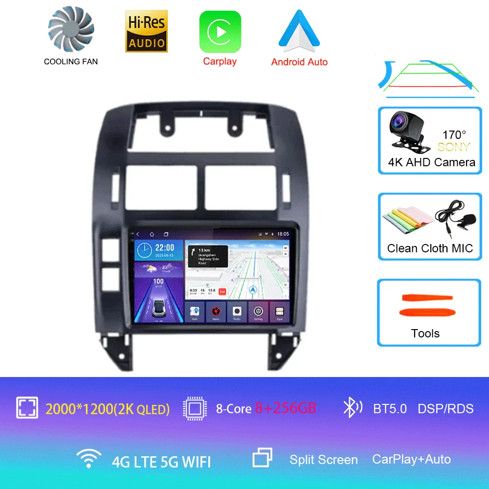 Android 16 autoradio voor Volkswagen Polo Mk4 IV 4 2001 - 2009, videospeler, navigatie, stereo, GPS, geen 2din, 2 din dvd, 4G+WIFI, DSP