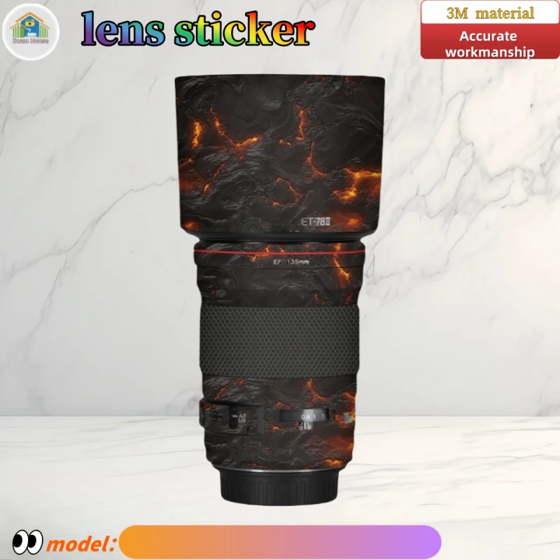 EF135F2 لكانون EF135mm F2 ملصق عدسة الكاميرا ، الجلد DIY ، طبقة رقيقة واقية مقاومة للاهتراء الخياطة الدقيقة