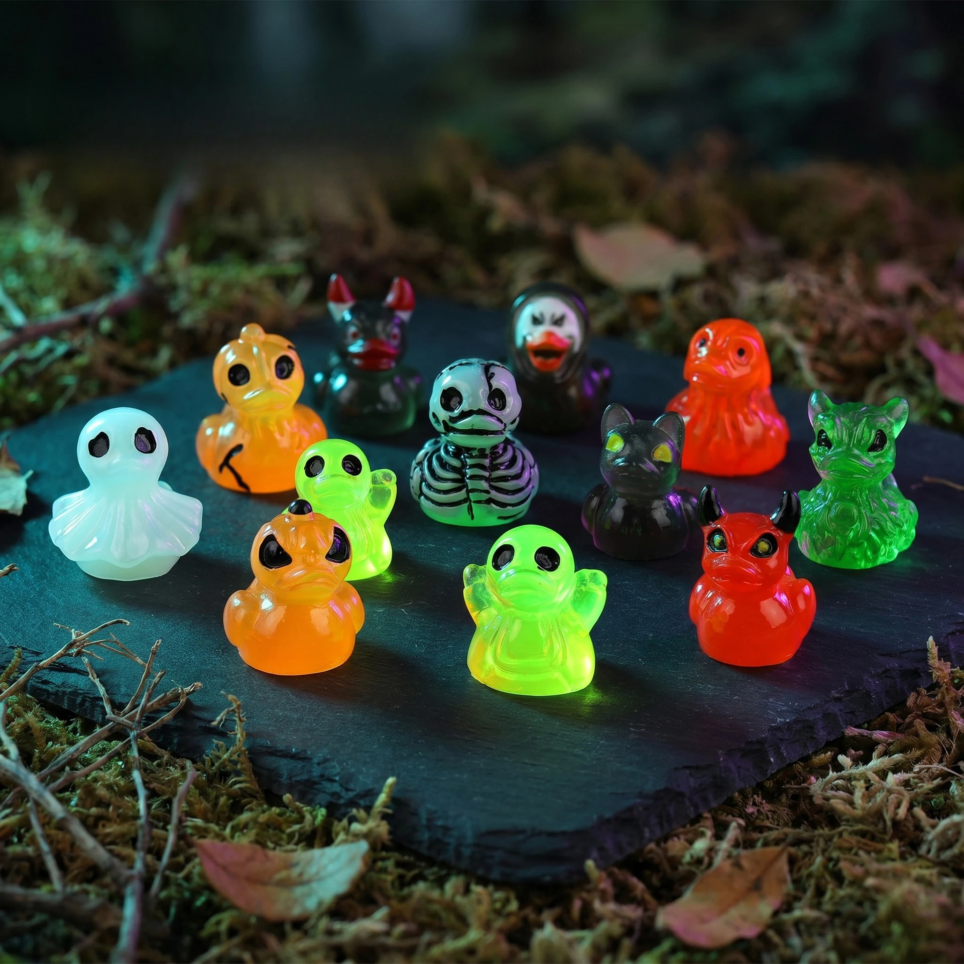 12/24Pc Luminous ini Resin Ducks Figurines Miniature Christmas Duck Figures for DIY Cake Ornaments Crafts Moss Landscape Decor