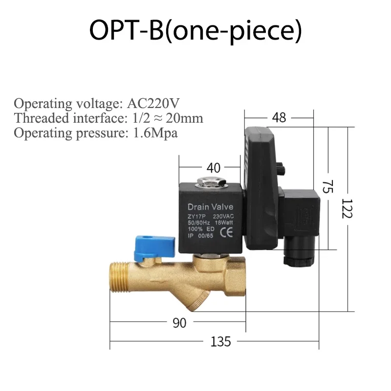Magnetventil AC 220V 1/2 Inch Electronic Drain Valve Electric Timer Auto Water Valve Solenoid Valve for Air Compressor Condensate Pneumatik — Detail 4