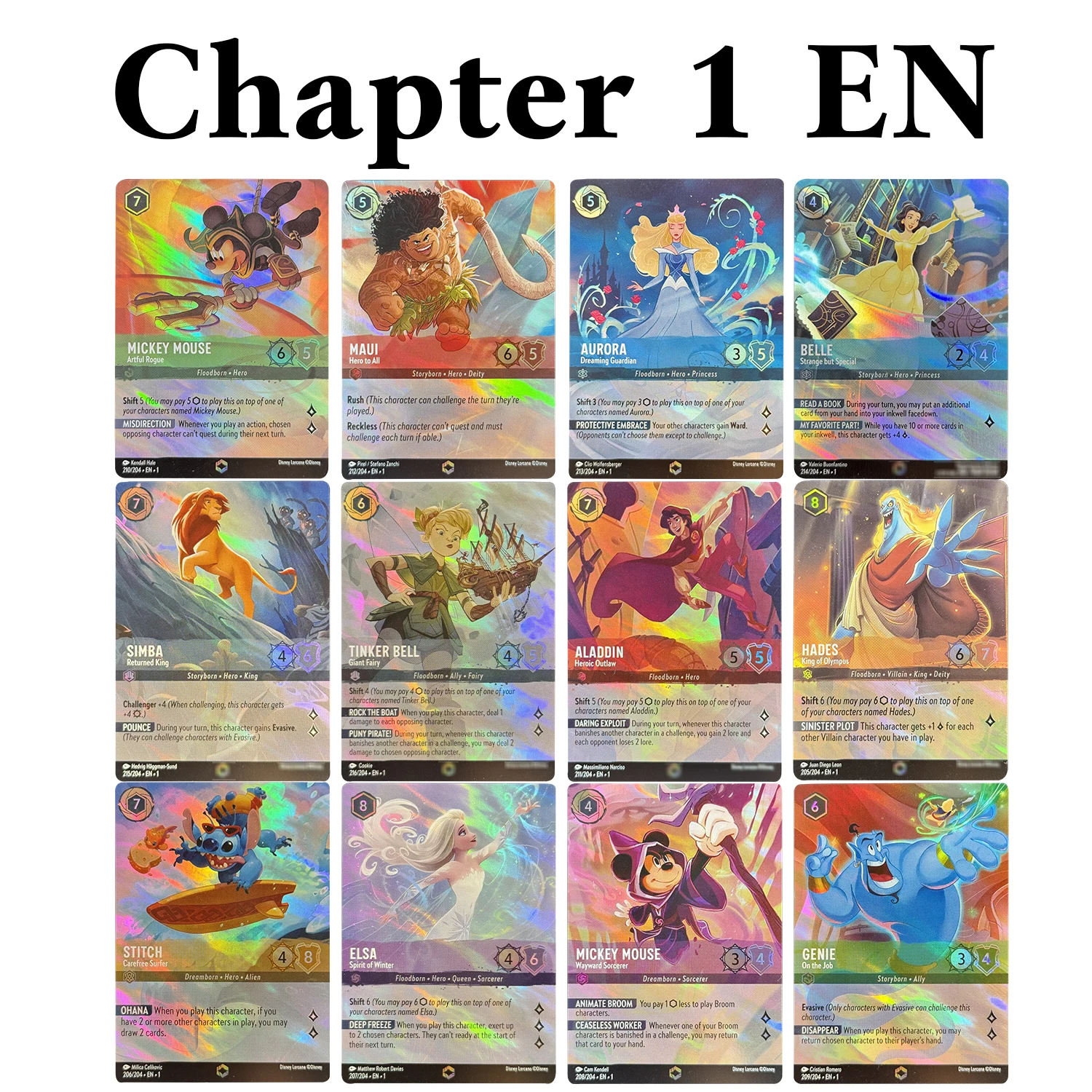Betoverde Folie Lorcana Proxy Kaarten Hoofdstuk 1/2/3/4/5/6/7/8 Engels Trading Game Kaarten Stitch Archazia's Island Collection TCG