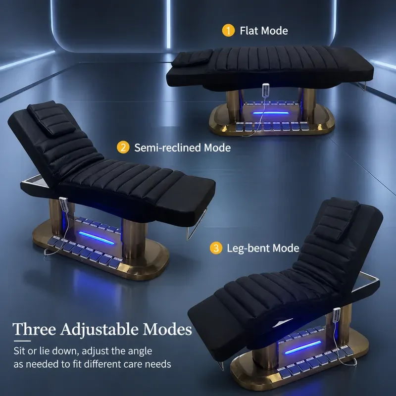 Four Motor Electric Beauty Bed with Lamp Adjustable Lifting Massage Table for Physiotherapy Eyelash Extension Spa Treatment