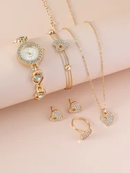 A Classic Fashion Women's Love With Diamond Watch And  Jewelry Five-Piece Set