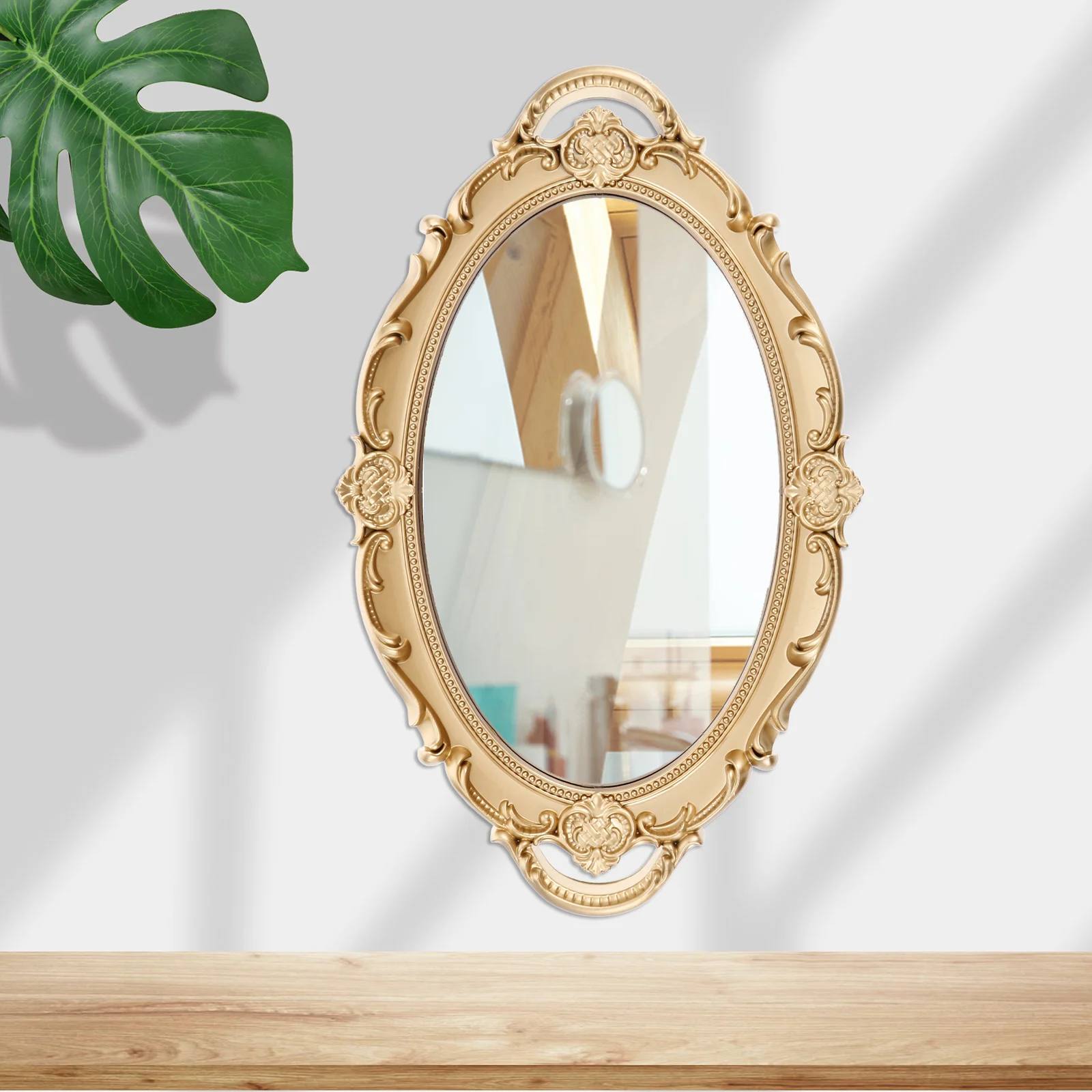 مرآة مكياج ذهبية عتيقة على الطراز الباروكي مرآة زخرفية ذات سطح كبير لأناقة منطقة خلع الملابس في غرفة النوم #3