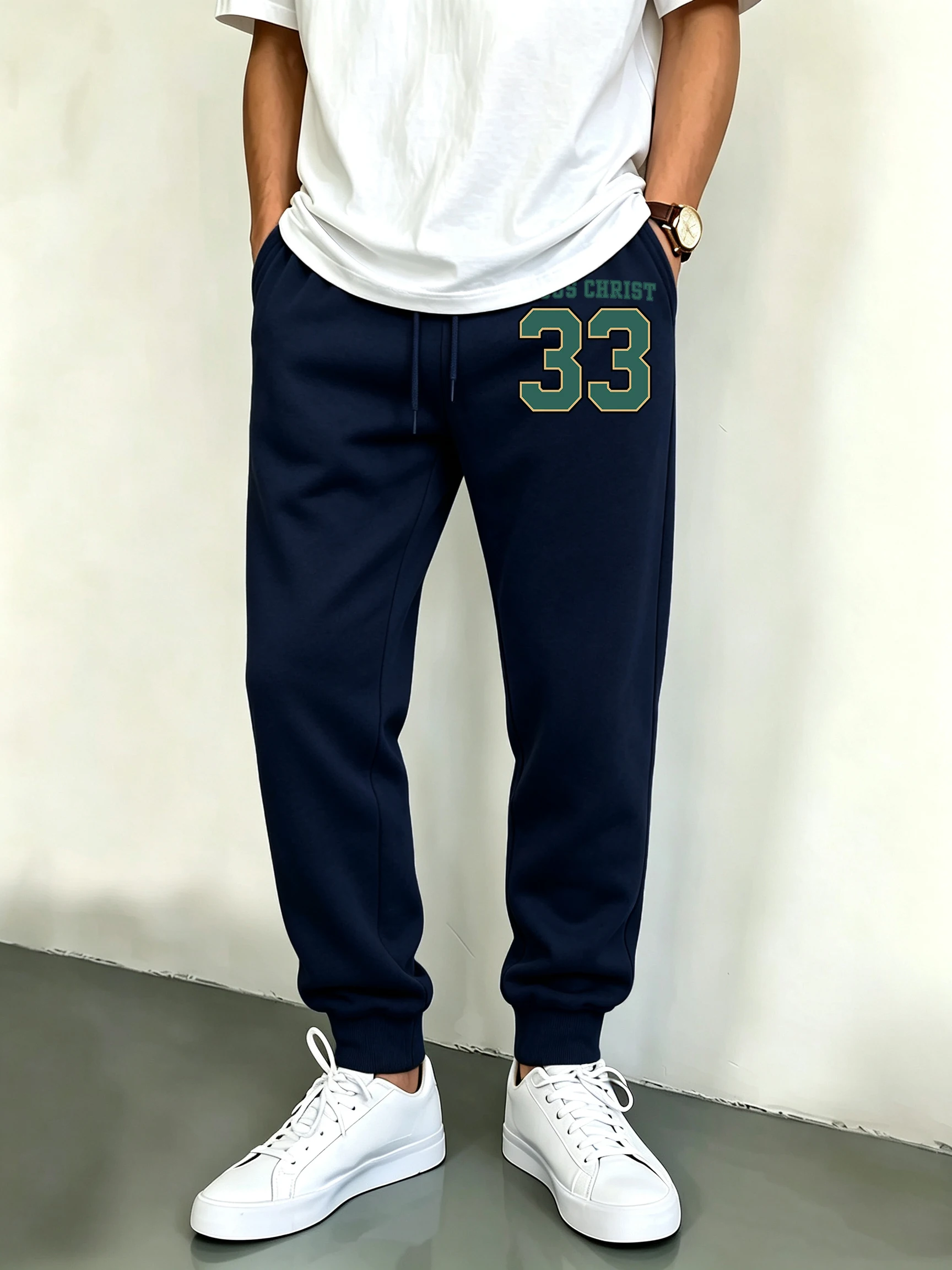 The Number 33 Paired With Yellow And Green Print Mens Sports Versatile Bottoms Hip Hop Autumn Sportpants Warm Street Sweatpants