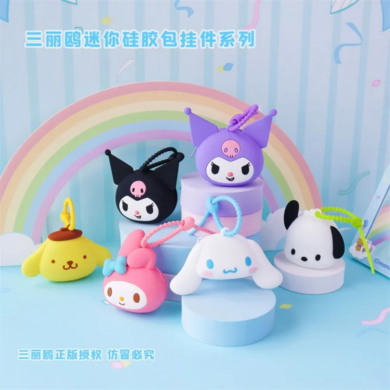 

New Kawaii Sanrio Kuromi Silicone Coin Purse My Melody Cinnamoroll Keychain Pom Pom Purin Pochacco Wallet Pendant Small Bag Gift