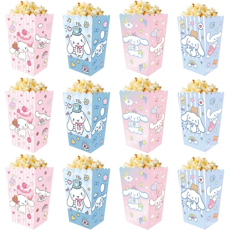 12Pcs/Set Sanrio Cinnamoroll Theme Candy Popcorn Box Cookies Chocolate Snacks Boxes Boy Girl Birthday Candy Box Party Supplies