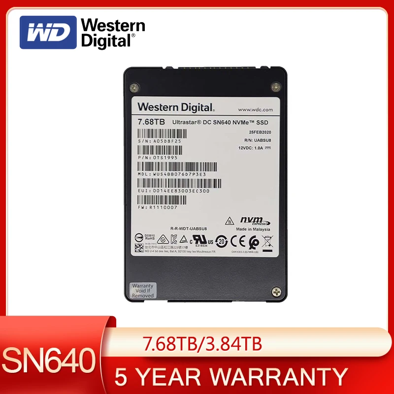 Western Digital WD SN640 7.68TB 3.84TB SSD WUS4BB076D7P3E3 U.2 Server Solid State Drive Ultrastar DC NVMe Data Center Hard Disk