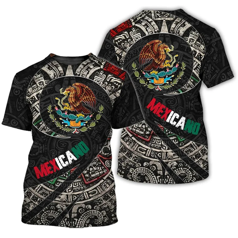 Summer 3D Mexico Emblem Flag Printed T Shirt For Men Spiritual Totem Graphic T-shirts Fashion Streetwear Clothing Unisex Top Tee