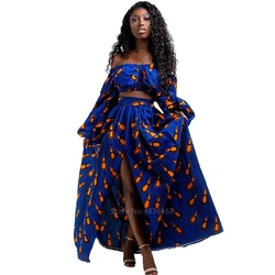 Abiti africani per le donne autunno 2 pezzi Set Lady manica intera spalla Off Festher Dashiki stampa gonne divise vestiti africani