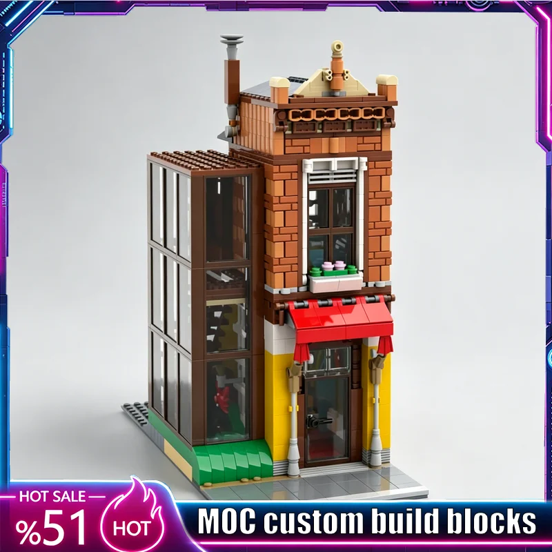 942PCS Travel Agency Modular MOC Creative Street View Model Custom Puzzle Architecture DIY Assembly Educational Toy Popular Gift