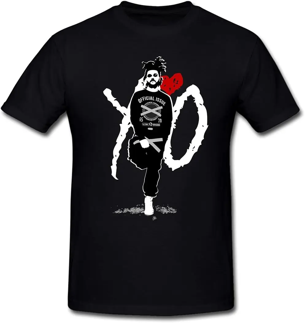 Drong Men's The Weeknd XO Abel Tesfaye Singer T-Shirt L Black Casual O-Neck Tee Shirts Streetwear