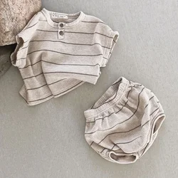 Summer Baby Clothing Set Infant Girls Striped Tee and Bloomer 2PCS Toddler Boys Short Sleeved Top Suit