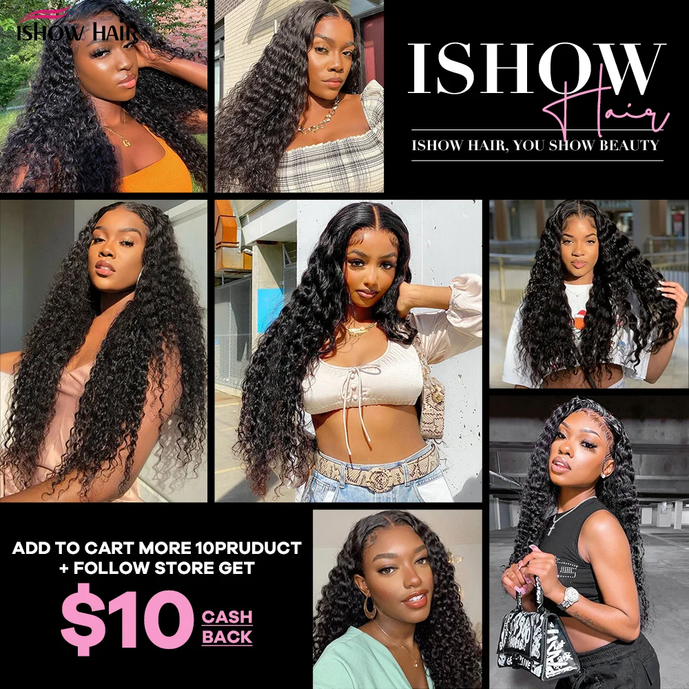 Ishow Brazilian Deep Wave Human Hair Bundles With Closure For Women 3/4 Bundles With 4x4 Lace Closure Remy Human Hair Extension