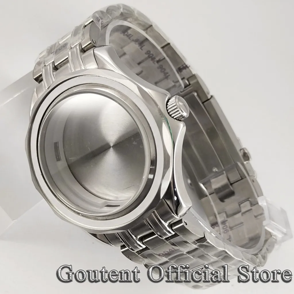 Goutent 41mm Steel Silver Sapphire Watch Case Strap Fit NH35 NH36,DG2813/3804 Miyota 8215 821A ETA 2836 2824 PT5000 Movement