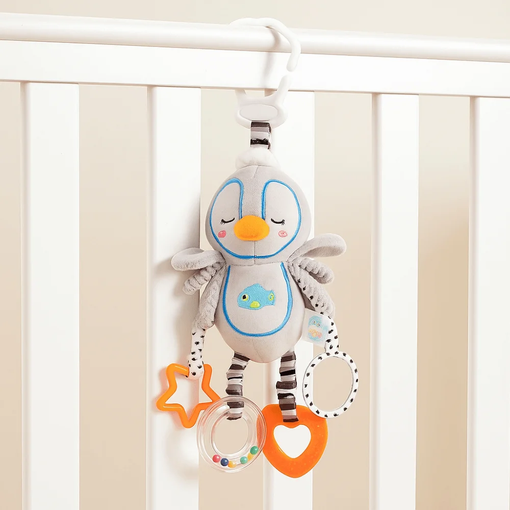 Hochet en coton PP, animal de dessin animé, éducation précoce, Montessori, hochet sensoriel pour nouveau-nés, lapin, pingouin, hochet, anneau de dentition, 0-12 mois