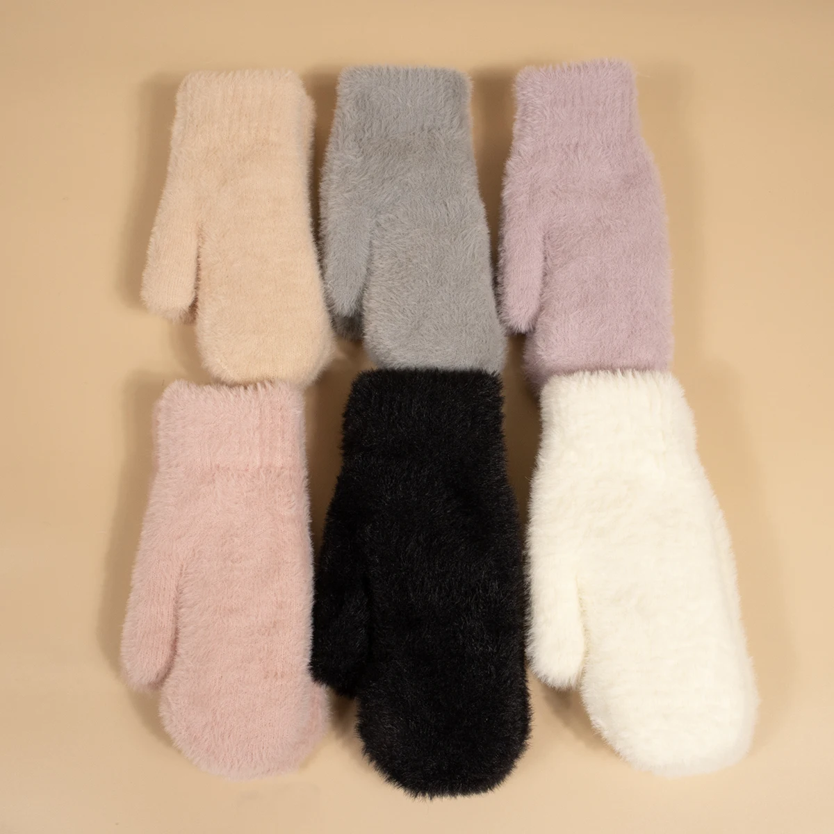 Unisex Plush Gloves Cute Solid Color Simple Design Winter Fingerless Gloves