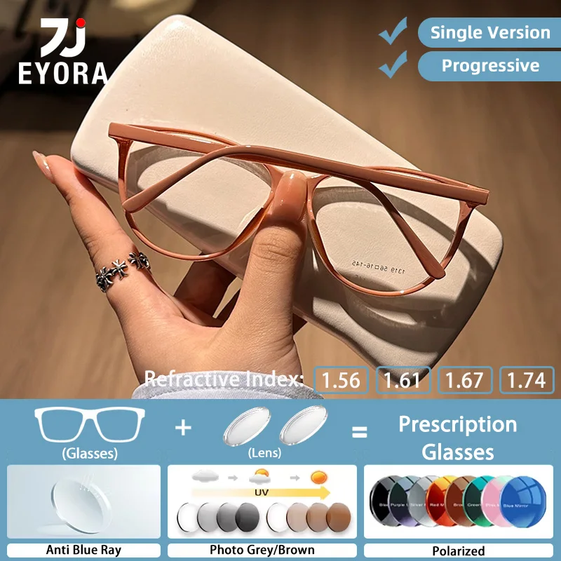 EYORA موضة عين القط نحيل الوجه نظارات للقراءة قصر النظر نظارات مد البصر مكافحة الأشعة الزرقاء التقدمية اللونية نظارات عدسة