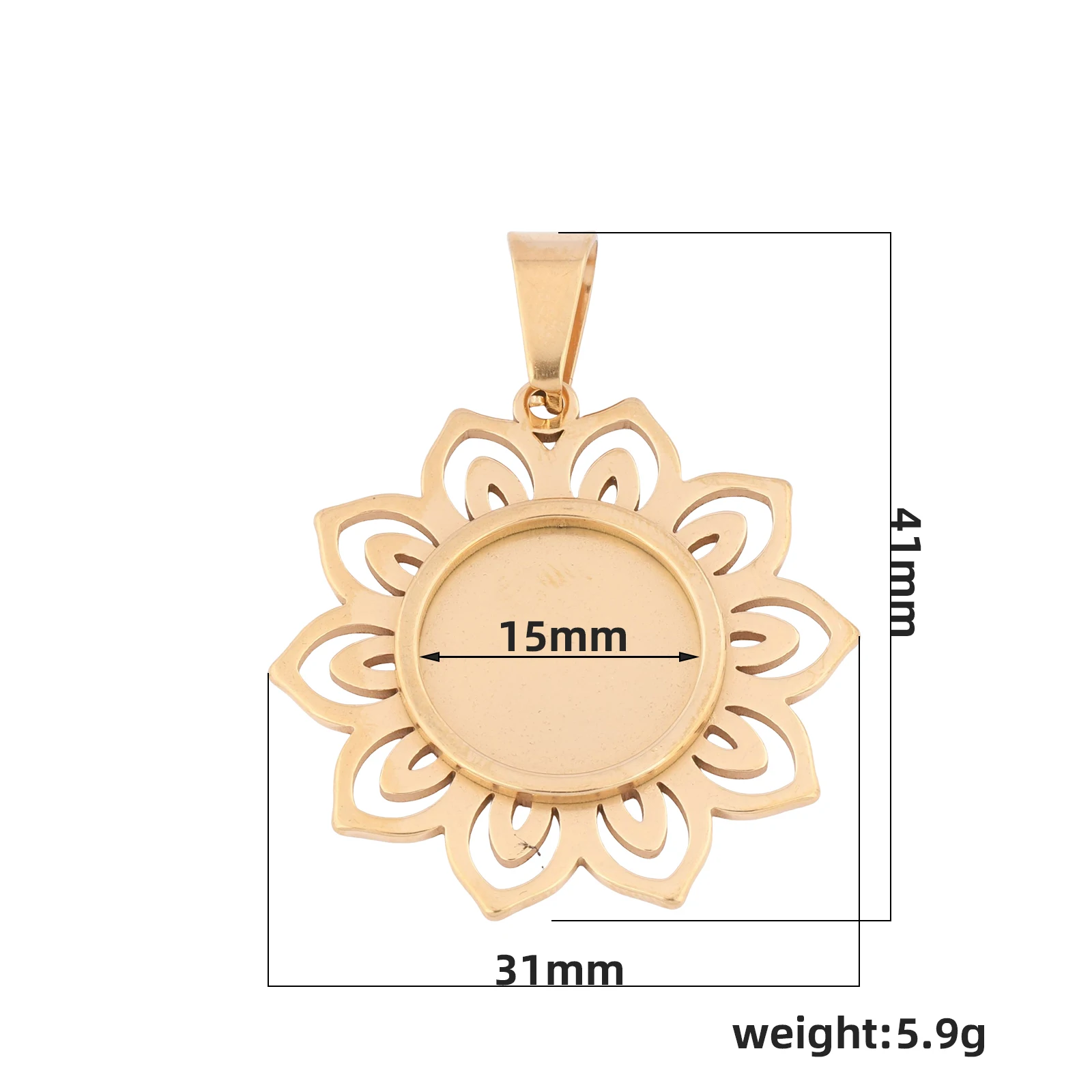 5pcs Stainless Steel Gold Plated 15mm Cabochon Base Settings Diy Flower Pendant Bezel Trays For Jewelry Making image 2