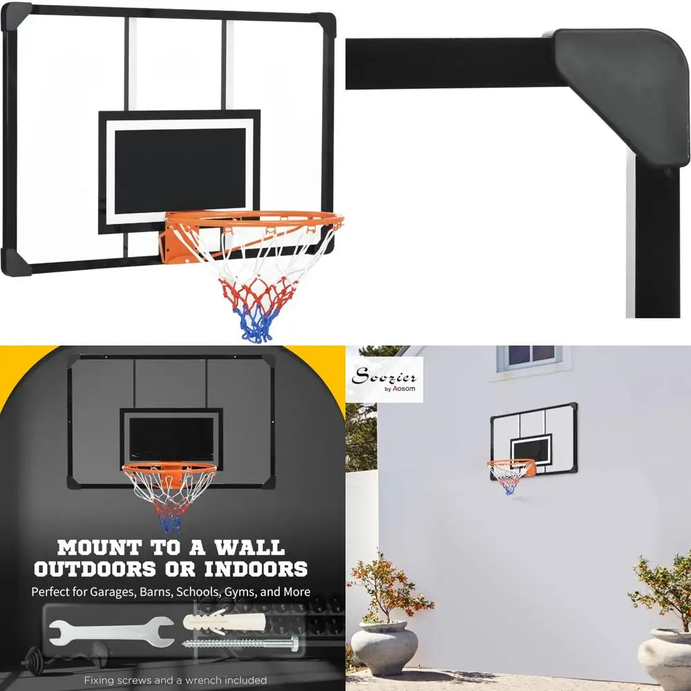 Aro de baloncesto montado en la pared para interiores/exteriores con tablero trasero inastillable de 45 x 29, borde duradero, red para todo tipo de clima para uso doméstico