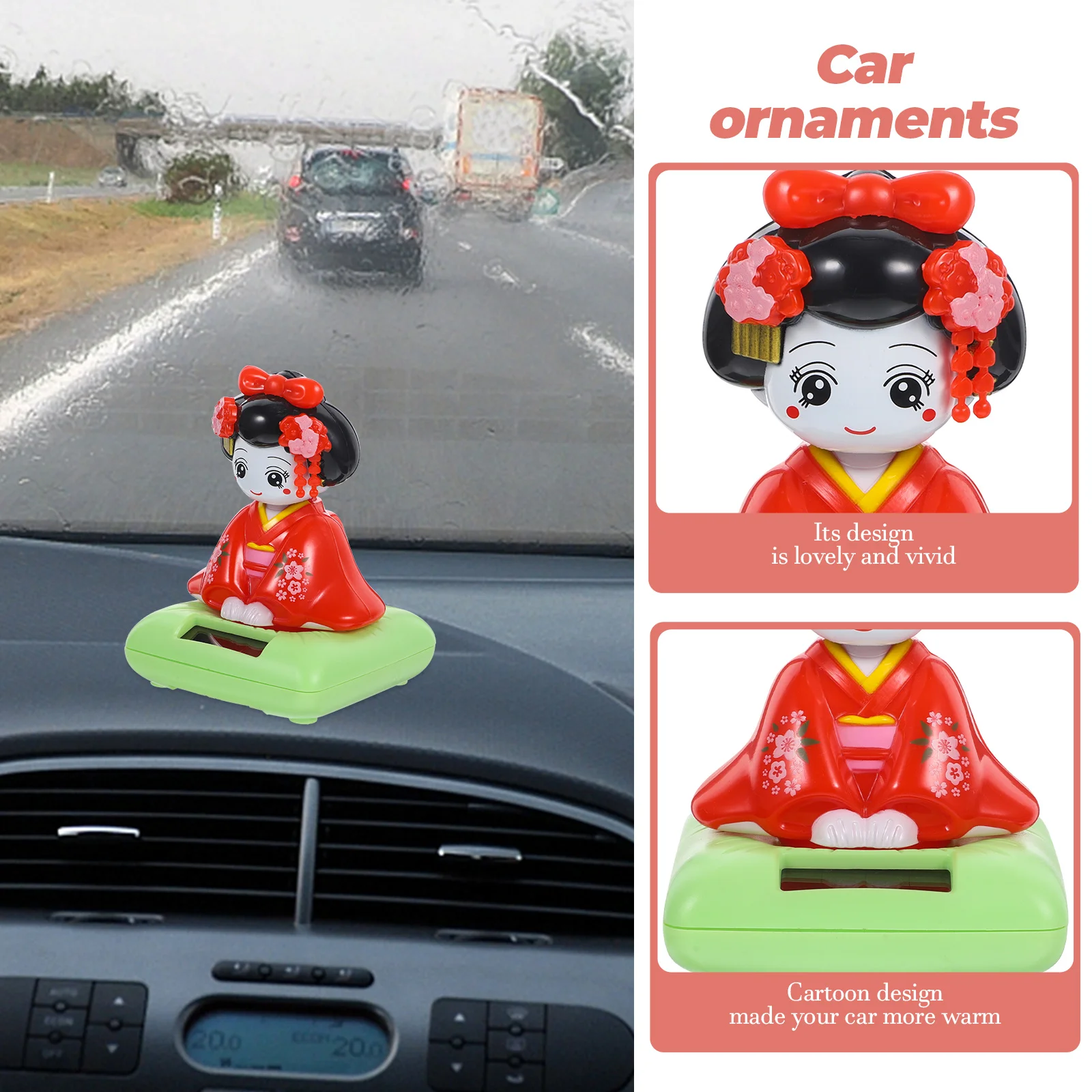 Ragazza danzante Bobblehead Giocattolo Kimono Decor Ornamenti per auto piccole Accessori Scuotendo Figurine Figurine Statue di plastica Solare