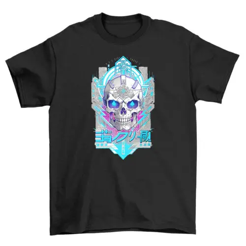 Blue Tech Anime Skull - Funny Skull Graphic Tee, Unisex Cotton T-shirt, Perfect