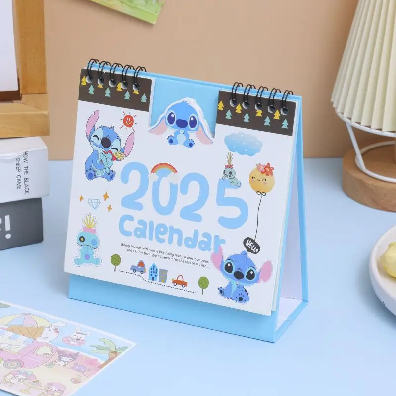 

2025 New Disney Stitch Cartoon Painting Coil Desk Calendar with Memo Notes Office Tabletop Decoration Delicate Flip Schedule