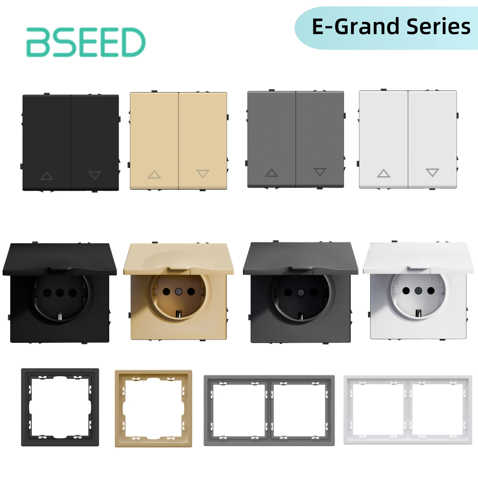 

BSEED DIY кнопочный модуль переключателя штор, розетка европейского стандарта с водонепроницаемой крышкой, большой переключатель, комбинация пластиковой рамы серии E
