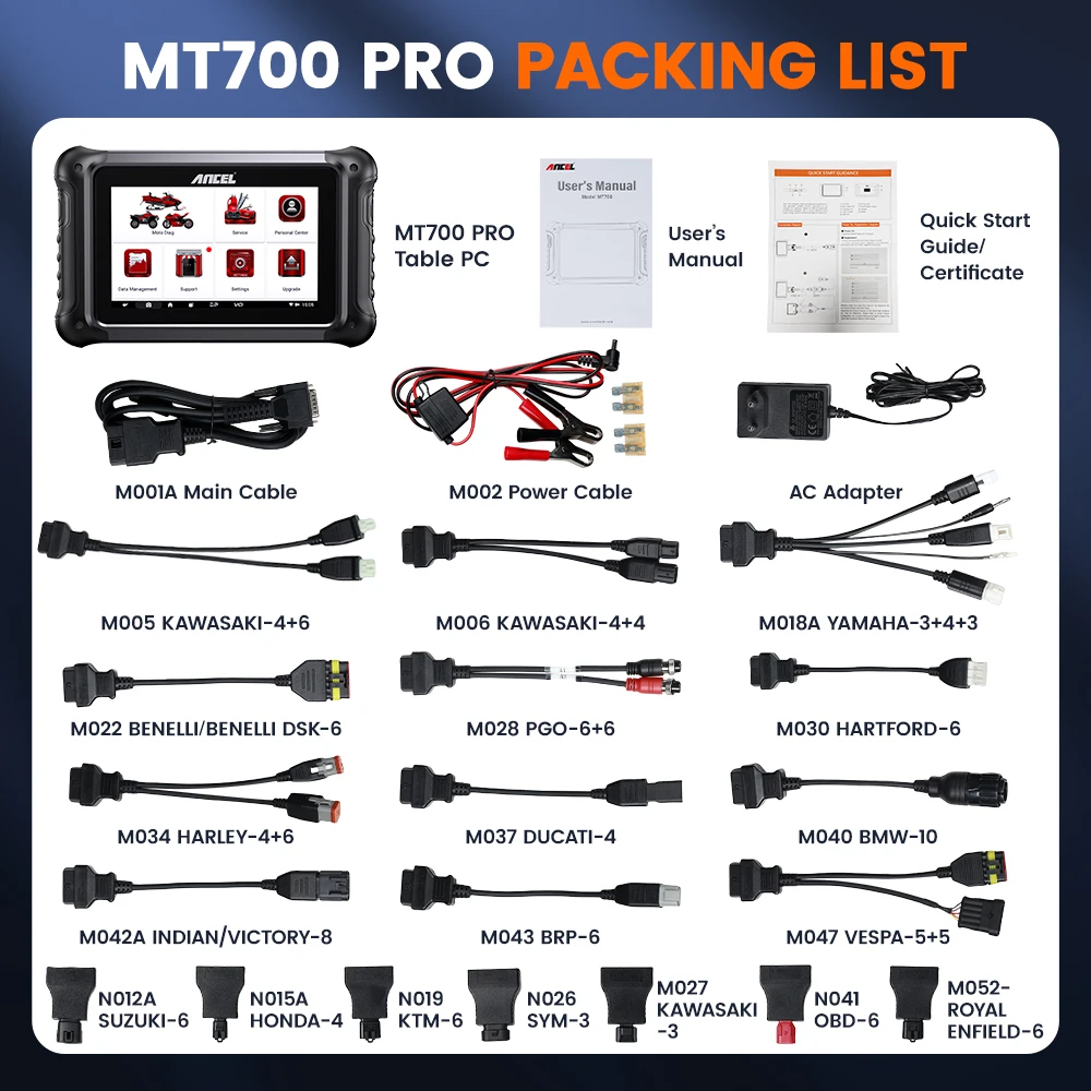 ANCEL MT700 Pro Motorcycle Scanner Diagnostic Tools Oil Reset ABS Bleeding TPMS 31 Resets All System Diagnose Car Repair Tools