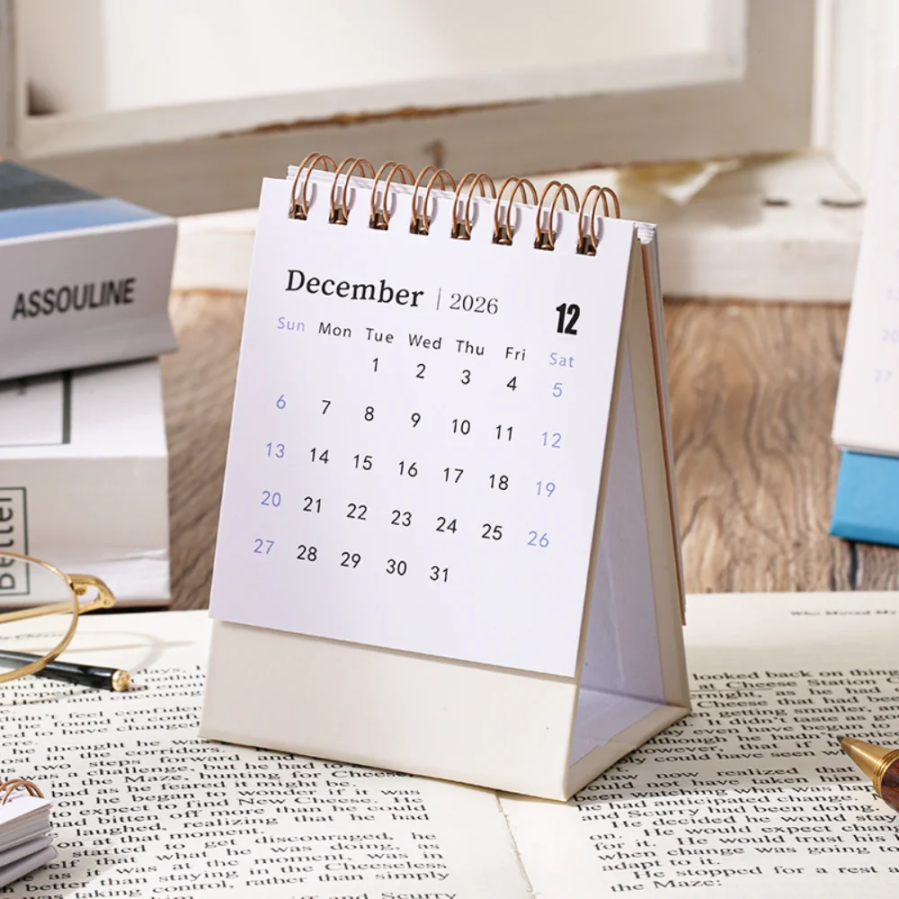 

High-Quality Ins Solid Color Desk Calendar 2026 English Calendar Desk Memo Pad Monthly Weekly Planner Organizer Small Ornament