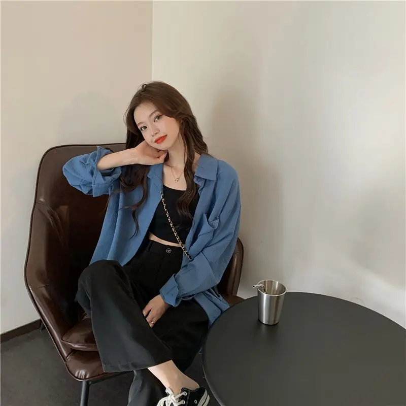 게으른 스타일 여성 셔츠와 블라우스 솔리드 프로모션 한국 streetwear 프로모션에서 아름다운 우아한 세련된 느슨한 여성상의