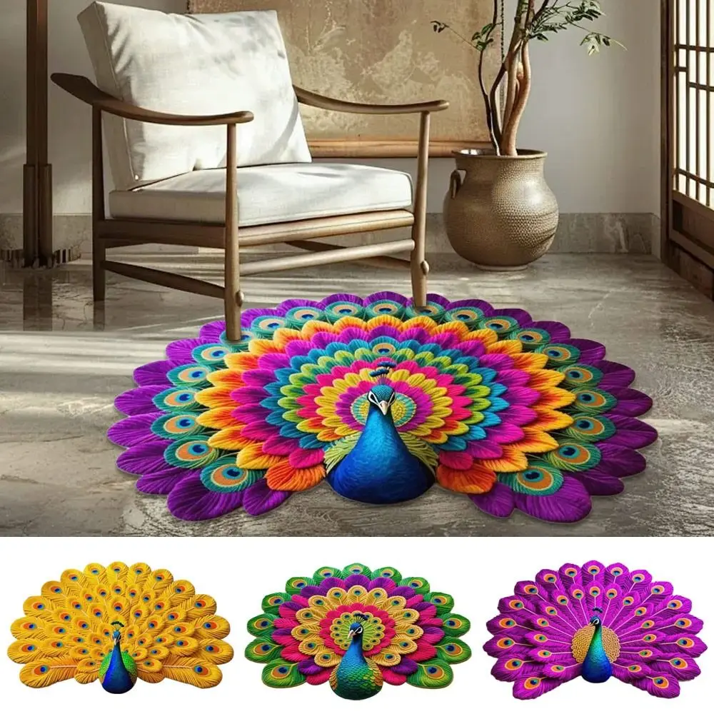 

Special-shaped Peacock Carpet Non-slip Soft Peacock Mat Absorbent 40x40cm/80x80cm Door Gasket for Living Room Tea Table Bedside
