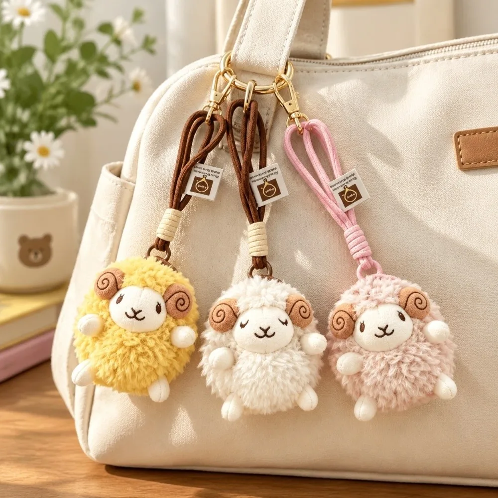 Schlüsselanhänger Weicher Flauschiger Plüsch-Schaf-Schlüsselanhänger Mini-Hängeanhänger Neujahrs-Schaf-Puppe Dekoration Lamm-Ornamente Taschendekor – Detail 9