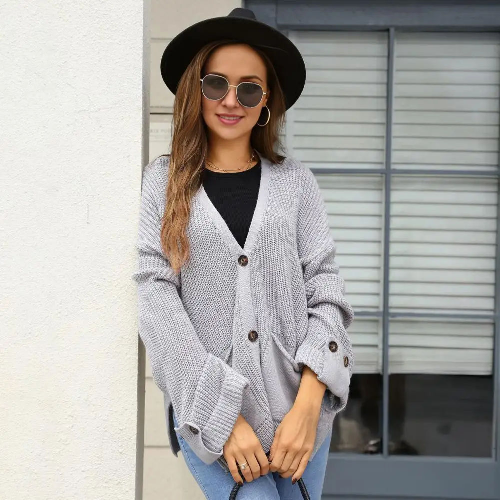 

Women Knitted Coat Knitted Jacket Stylish Women's Oversized Button Down Cardigan with Pockets Knitted Long for Autumn-winter