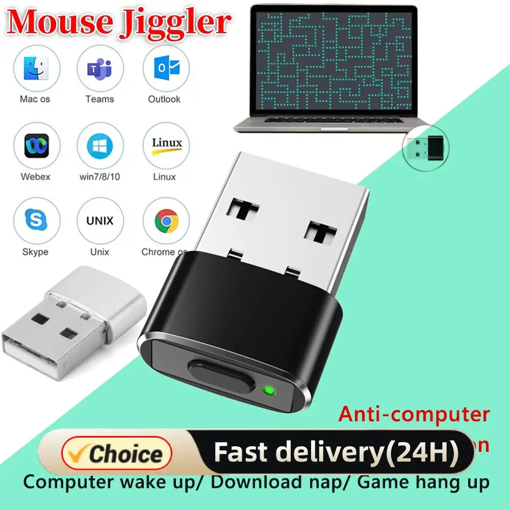 

Mini Mouse Jiggler USB Port Shaker Wiggler Undetectable Automatic Mover For Laptop Keeps Computer Awake Simulate Mouse Movement