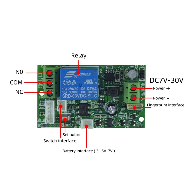 Modulo de relais de contrôle d'accès d'empreintes digitales DC7v-30v controller de serrure de porte interruttore induction d'emp