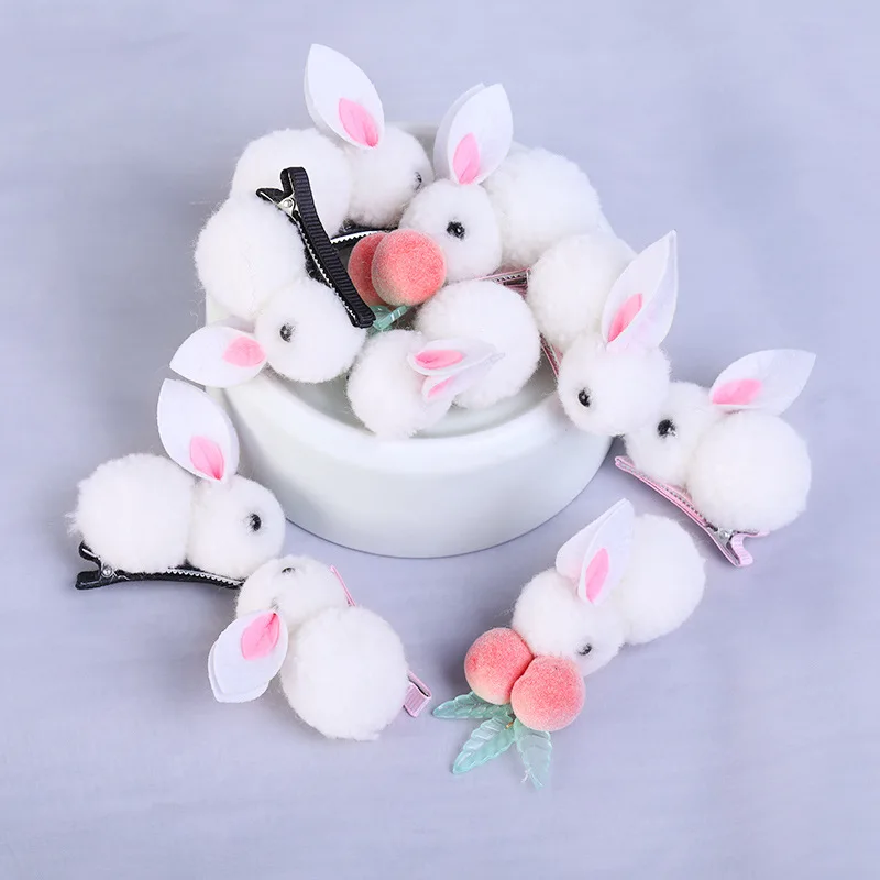 Cute Plush Hair Ball Rabbit Hair Clip Children\'s Girl Hairpins Korea Fashion Hair Accessories Kids Headwear Barrette Ornaments