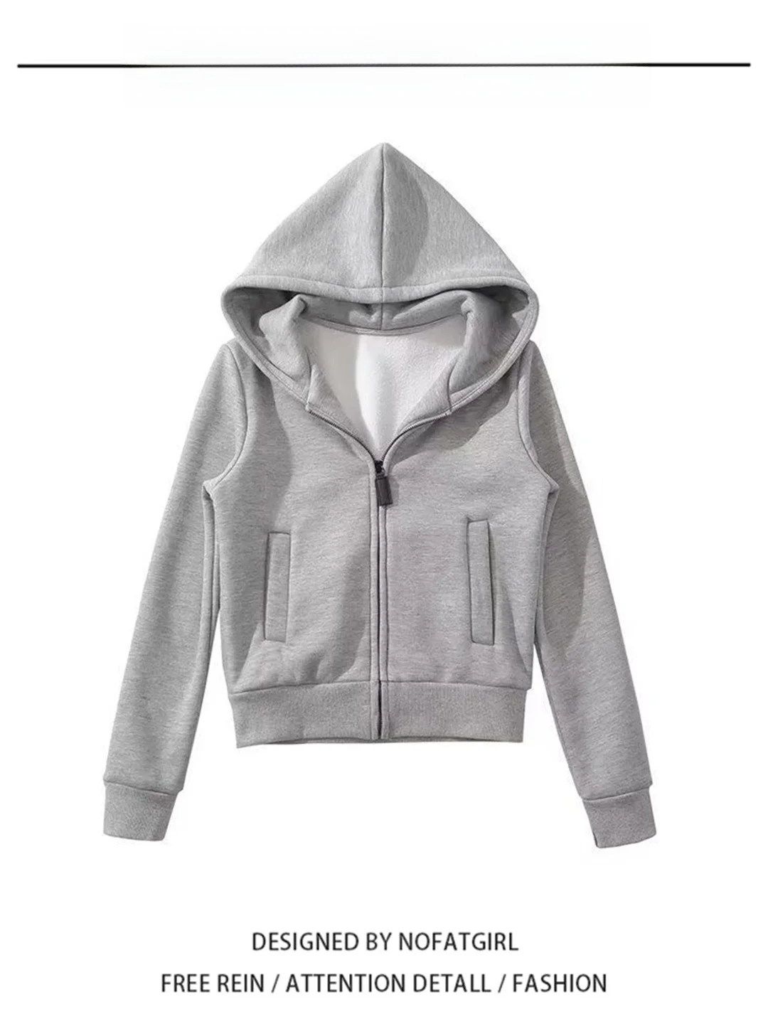 

Элегантная серая женская толстовка на молнии в американском стиле, спортивная универсальная куртка для осени и зимы, новинка, стиль для повседневной носки, размер S